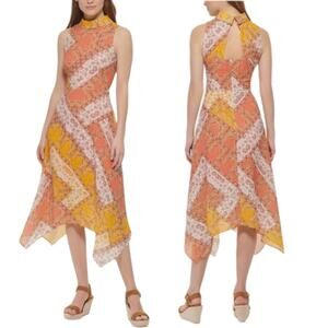 Vince Camuto Orange & Yellow Bandana Paisley Sleeveless Midi Dress 8
